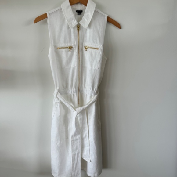 NWT J. Crew White Zip-front linen-blend dress SZ 00 - Picture 3 of 6